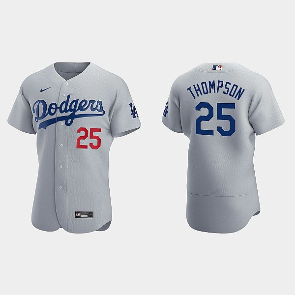 Mens Los Angeles Dodgers #25 Trayce Thompson Nike Grey Road FlexBase Player Jersey