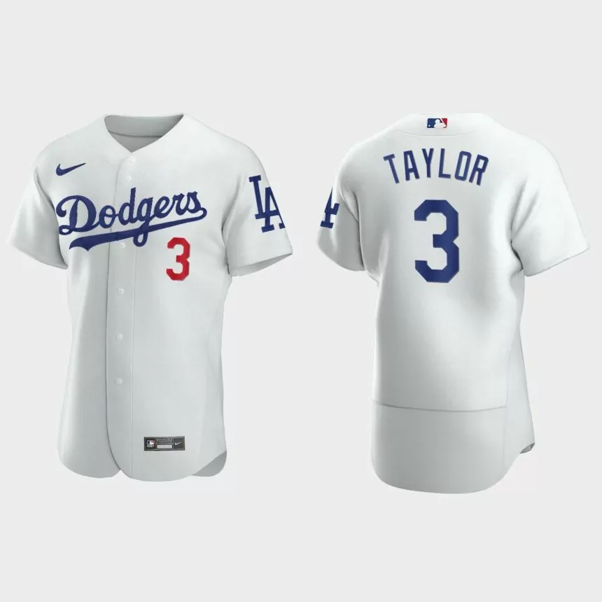 Mens Los Angeles Dodgers #3 Chris Taylor White Authentic Jersey