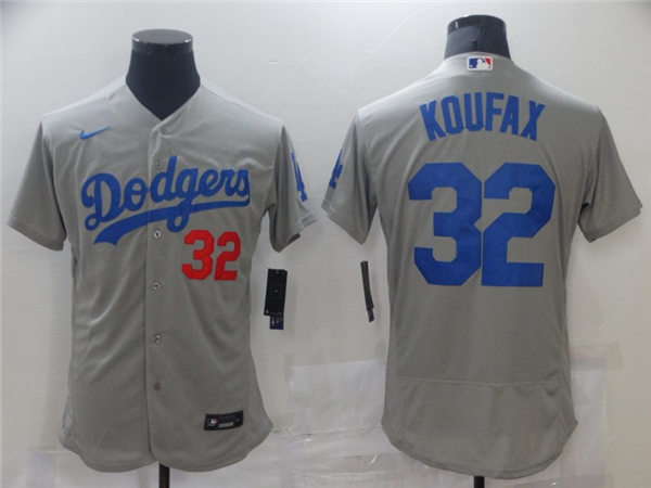 Mens Los Angeles Dodgers #32 Sandy Koufax Nike Grey Road FlexBase Jersey