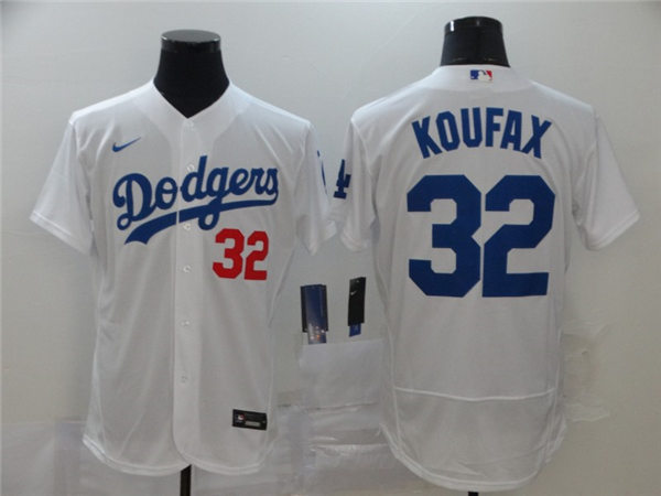 Mens Los Angeles Dodgers #32 Sandy Koufax Stitched Nike White Home Flex base Jersey