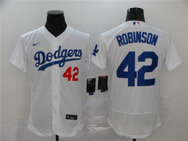 Mens Los Angeles Dodgers #42 Jackie Robinson Stitched Nike White Home Flex base Jersey