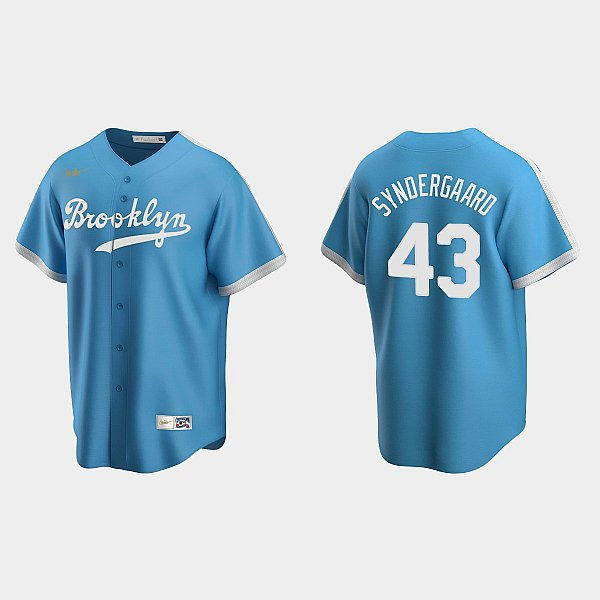 Mens Los Angeles Dodgers #43 Noah Syndergaard Nike Light Blue Cooperstown Collection Alternate Jersey