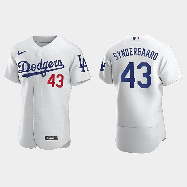 Mens Los Angeles Dodgers #43 Noah Syndergaard Nike White Home FlexBase Player Jersey