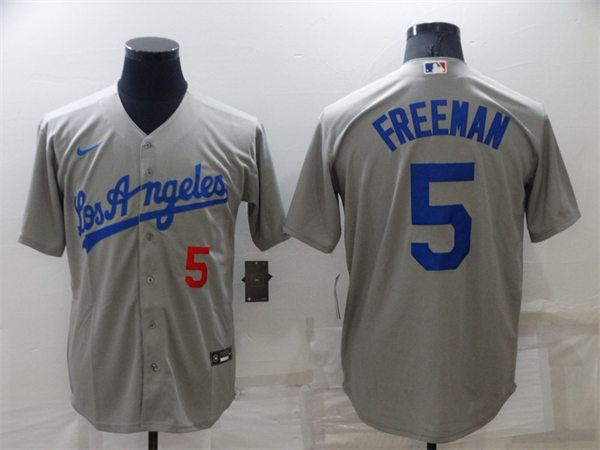 Mens Los Angeles Dodgers #5 Freddie Freeman Nike Grey Los Angeles Flex Base Jersey