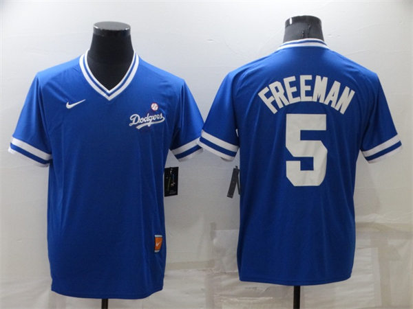 Mens Los Angeles Dodgers #5 Freddie Freeman Nike Roayl Pullover Cooperstown Collection Jersey