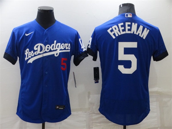 Mens Los Angeles Dodgers #5 Freddie Freeman Nike Royal Stitched 2021 Los Angeles City Connect Jersey