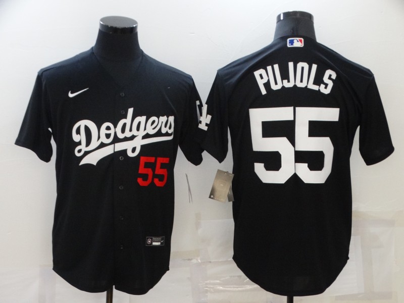 Mens Los Angeles Dodgers #55 Albert Pujols Nike Black Fashion Baseball Jersey