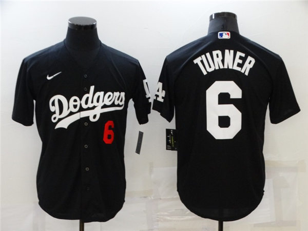 Mens Los Angeles Dodgers #6 Trea Turner Nike Black Fashion Baseball Jersey