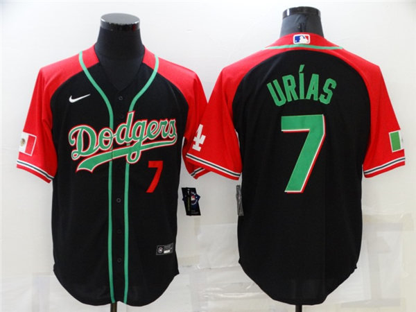 Mens Los Angeles Dodgers #7 Julio Urias Nike Black Red Mexican Heritage Culture Night Cool Base Jersey