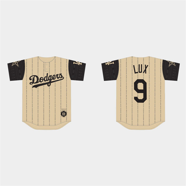Mens Los Angeles Dodgers #9 Gavin Lux Gold 2022 Black Heritage Night Jersey