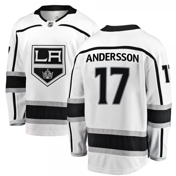 Mens Los Angeles Kings #17 Lias Andersson adidas White Away Premier Player Jersey Stitched