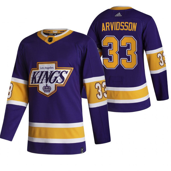 Mens Los Angeles Kings #33 Viktor Arvidsson adidas Purple 2021 Reverse Retro Jersey Stitched