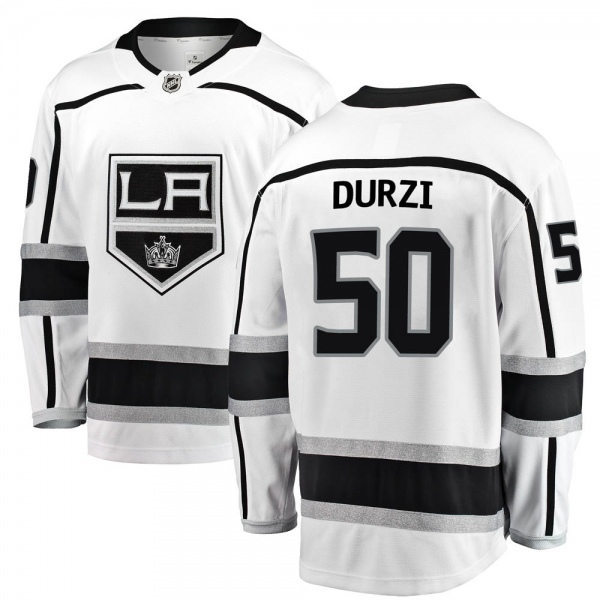 Mens Los Angeles Kings #50 Sean Durzi adidas White Away Premier Player Jersey Stitched