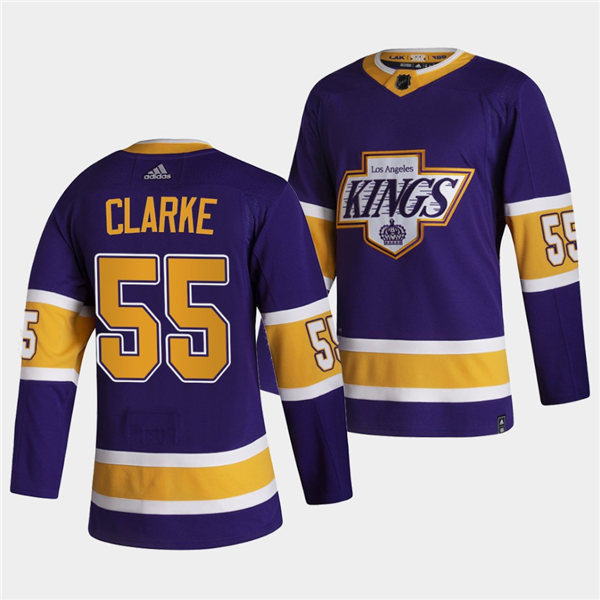 Mens Los Angeles Kings #55 Brandt Clarke 2021 Purple Adidas NHL Reverse Retro Jersey Stitched