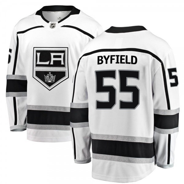 Mens Los Angeles Kings #55 Quinton Byfield adidas White Away Premier Player Jersey Stitched