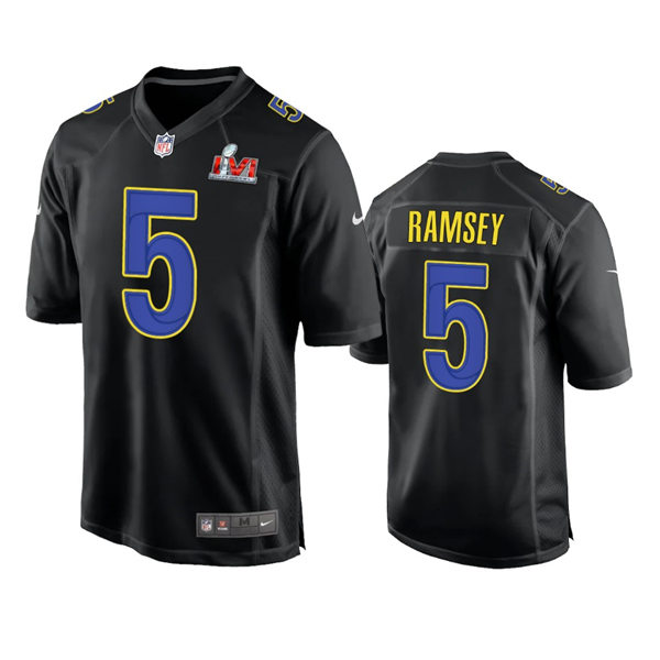 Mens Los Angeles Rams #5 Jalen Ramsey Nike Black Super Bowl LVI Bound Game Fashion Jersey