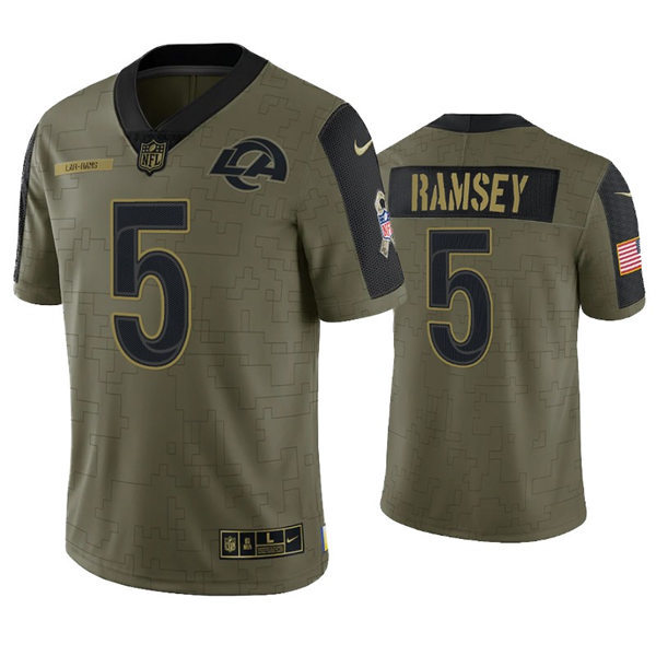 Mens Los Angeles Rams #5 Jalen Ramsey Nike Olive 2021 Salute To Service Limited Jersey