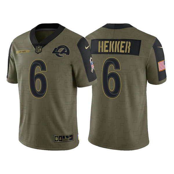 Mens Los Angeles Rams #6 Johnny Hekker Nike Olive 2021 Salute To Service Limited Jersey