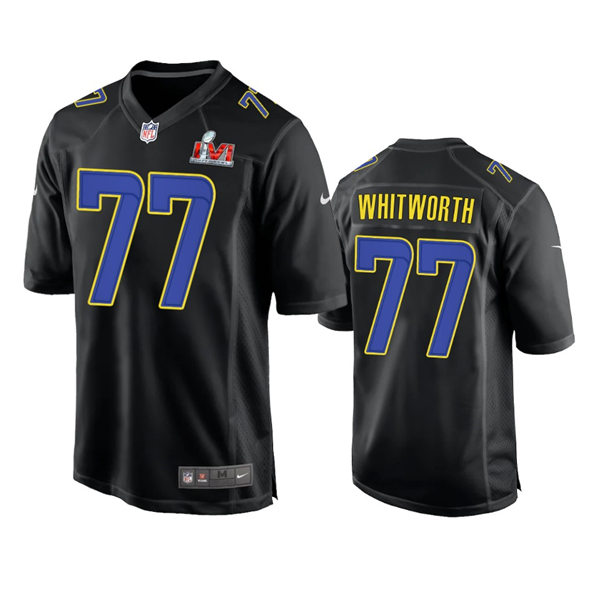 Mens Los Angeles Rams #77 Andrew Whitworth Nike Black Super Bowl LVI Bound Game Fashion Jersey