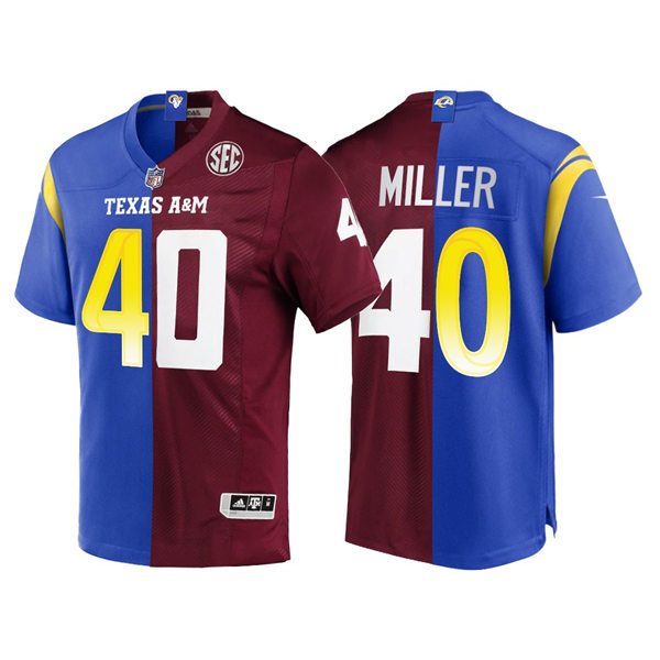 Mens Los Angeles Rams Mix Texas A&M Aggies #40 Von Miller Nike Maroon Royal Two Tone Split Jersey