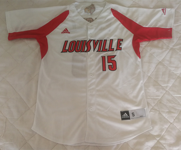 Mens Louisville Cardinals #15 Adam Engel White With Red Adidas College Baseball Jersey