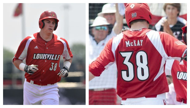 Mens Louisville Cardinals #38 Brendan McKay Red White Adidas College Baseball Jersey