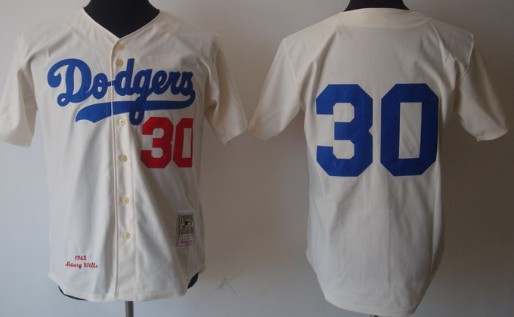 Mens MLB Jersey Los Angeles Dodgers #30 Maury Wills Cream Throwback