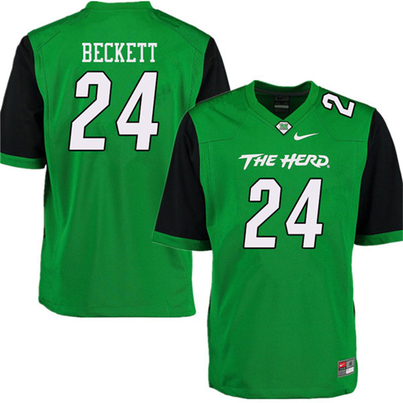 Mens Marshall Thundering Herd #24 Tavante Beckett 2012-19 Green Black Sleeves Nike College Football Game 