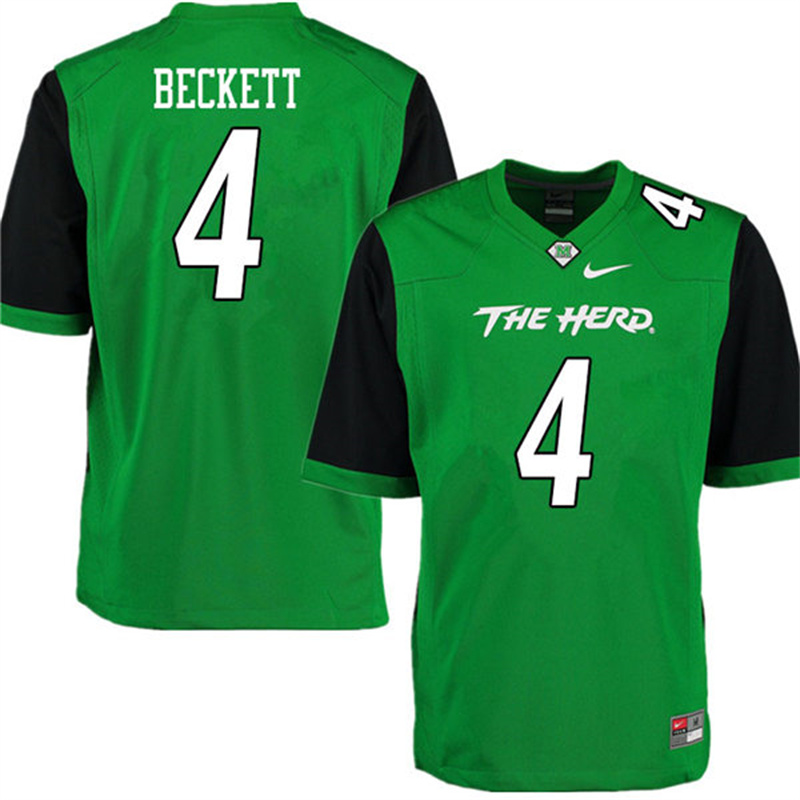 Mens Marshall Thundering Herd #4 Tavante Beckett 2012-19 Green Black Sleeves Nike College Football Game 