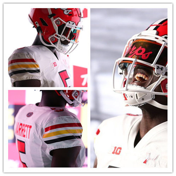 Mens Maryland Terrapins #5 Rakim Jarrett Under Armour White Retro 1980'S THROWBACK UNIFORM Football Je