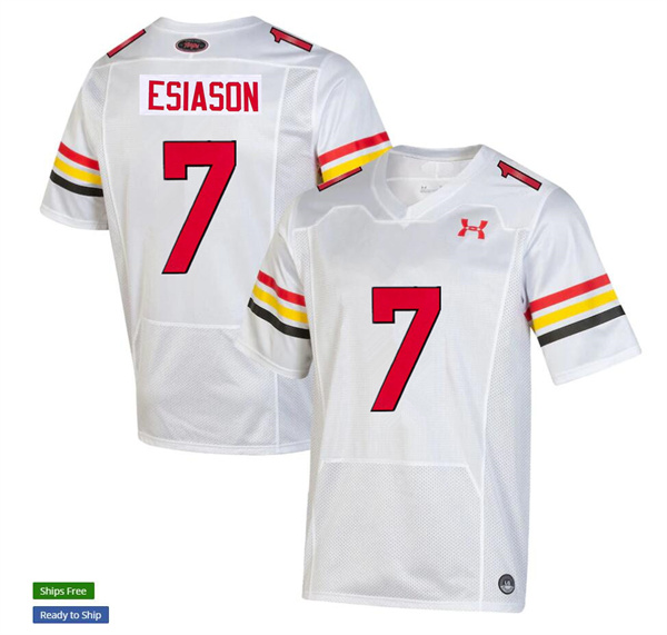 Mens Maryland Terrapins #7 Boomer Esiason Under Armour White Retro 1980'S THROWBACK UNIFORM Football Jer