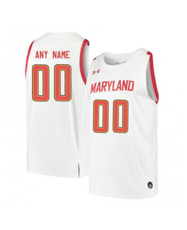 Mens Maryland Terrapins Custom James Graham III Aquan Smart Jalen Smith Steve Francis Under Armour White Basketball Jers