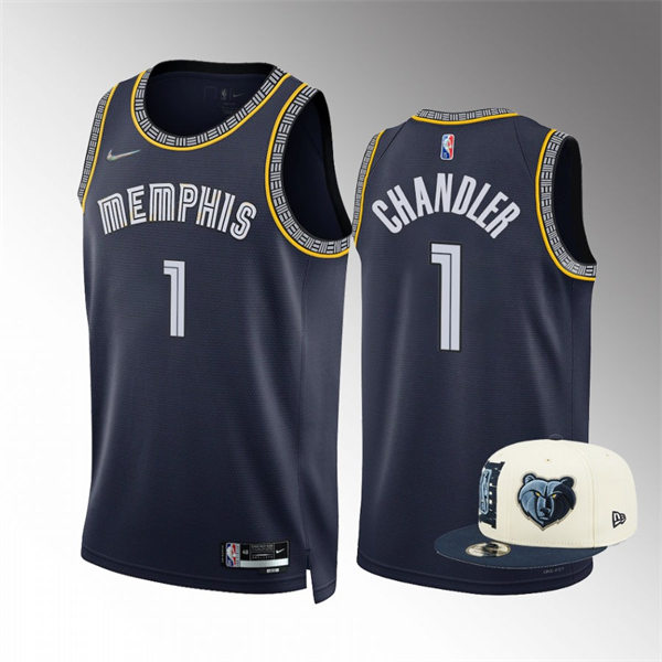 Mens Memphis Grizzlies #1 Kennedy Chandler 2021-22 Navy Diamond Badge NBA75TH City Edition Jersey