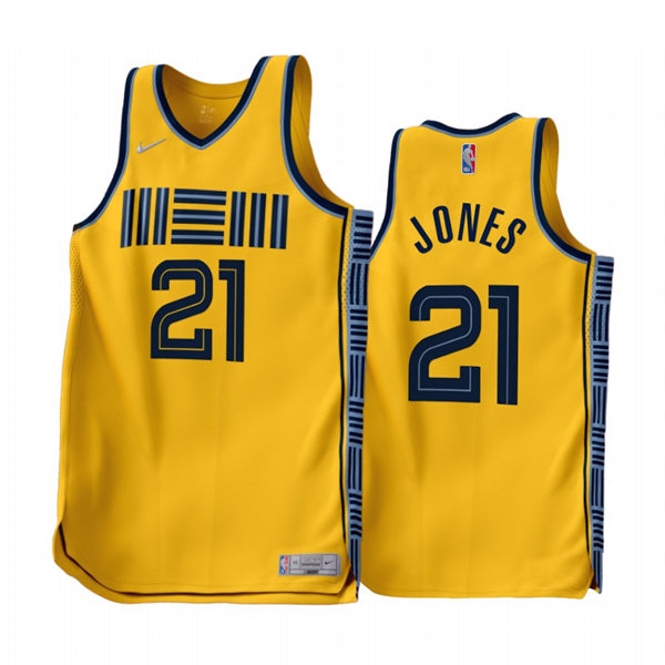 Mens Memphis Grizzlies #21 Tyus Jones Gold 2022-23 Earned Edition Jersey