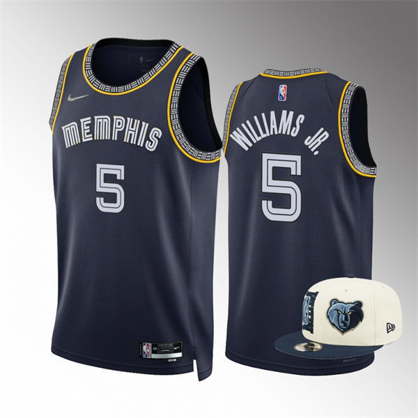 Mens Memphis Grizzlies #5 Vince Williams Jr. 2021-22 Navy Diamond Badge NBA75TH City Edition Jersey
