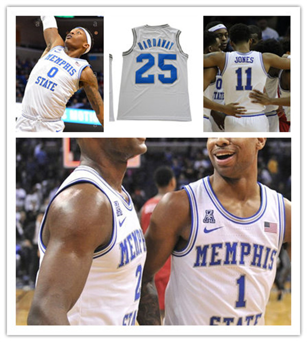 Mens Memphis Tigers Custom Lorenzen Wright Will Barton D.J. Stephens Tyreke Evans David Vaughn II Nike 2018 White Basketball Jer