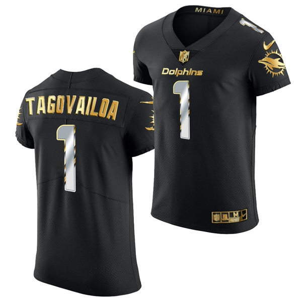 Mens Miami Dolphins #1 Tua Tagovailoa Nike Black Elite Golden Edition Jersey