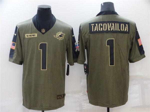 Mens Miami Dolphins #1 Tua Tagovailoa Nike Olive 2021 Salute To Service Limited Jersey