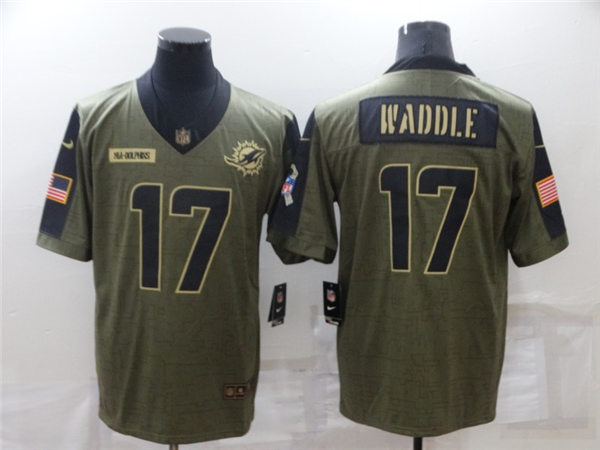 Mens Miami Dolphins #17 Jaylen Waddle Nike Olive 2021 Salute To Service Limited Jersey
