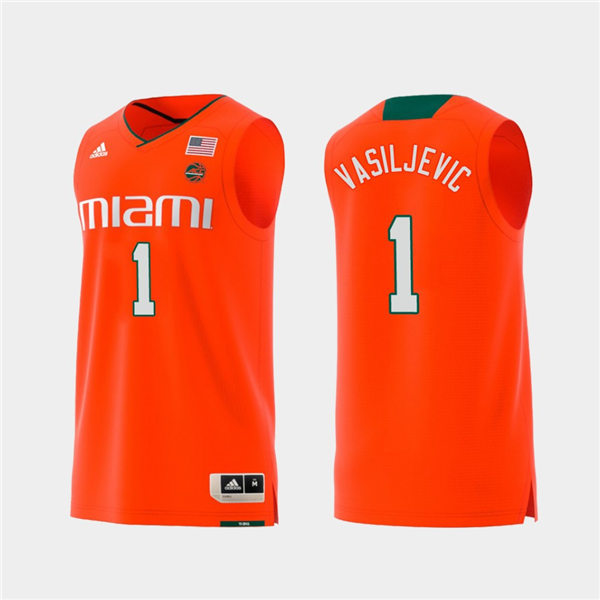 Mens Miami Hurricanes #1 Dejan Vasiljevic Adidas 2019 Orange College Basketball Jersey