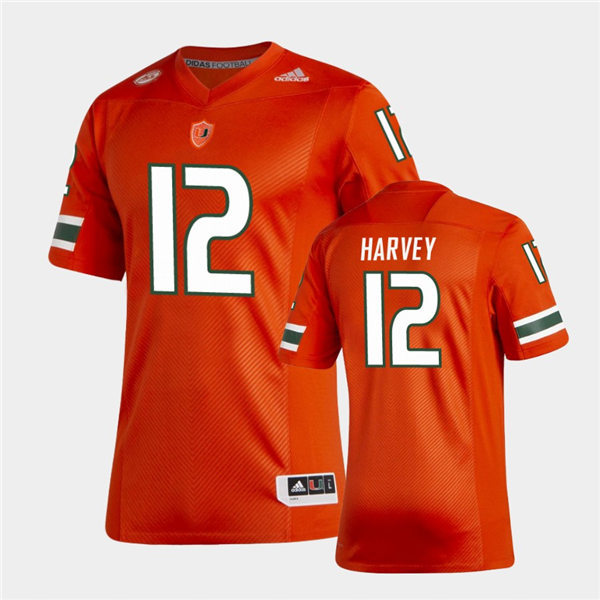 Mens Miami Hurricanes #12 Jahfari Harvey Adidas 2021 Orange College Football Game Jersey