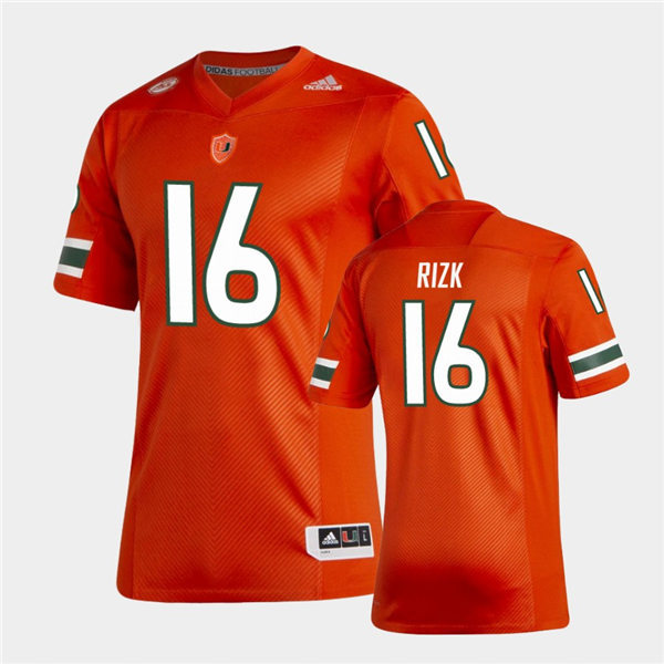 Mens Miami Hurricanes #16 Ryan Rizk Adidas 2021 Orange College Football Game Jersey