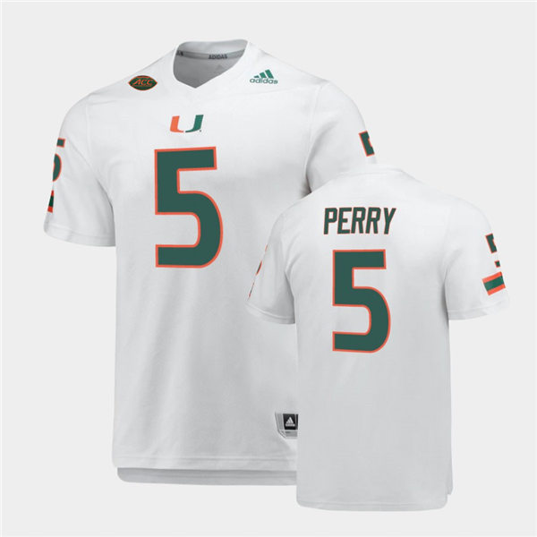 Mens Miami Hurricanes #5 N'Kosi Perry Miami Hurricanes Adidas White College Football Game 
