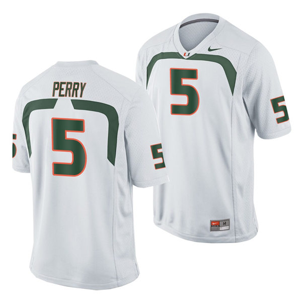Mens Miami Hurricanes #5 N'Kosi Perry Nike White College Throwback Football Jersey