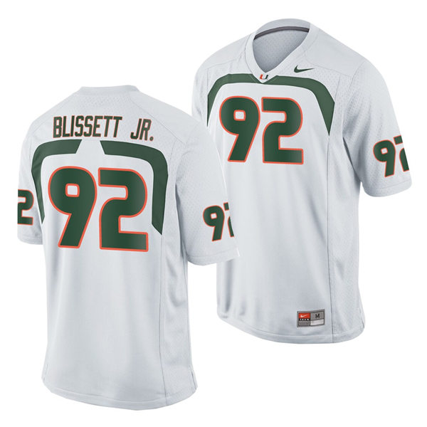 Mens Miami Hurricanes #92 Jason Blissett Jr Nike White College Throwback Football Jersey