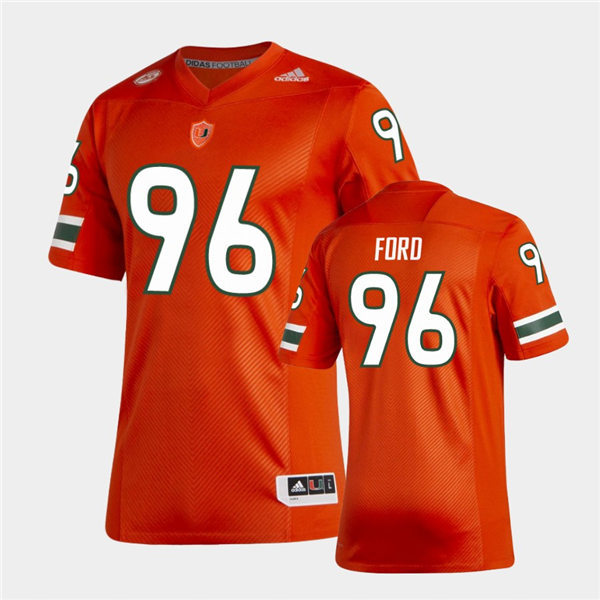 Mens Miami Hurricanes #96 Jonathan Ford Adidas 2021 Orange College Football Game Jersey