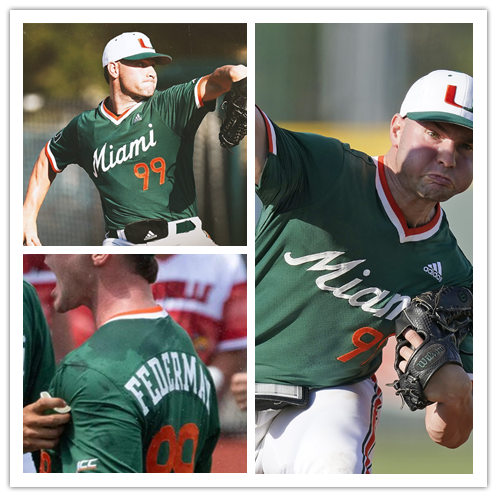 Mens Miami Hurricanes #99 Daniel Federman Adidas 2021 Green Pullover College Baseball Game Jersey