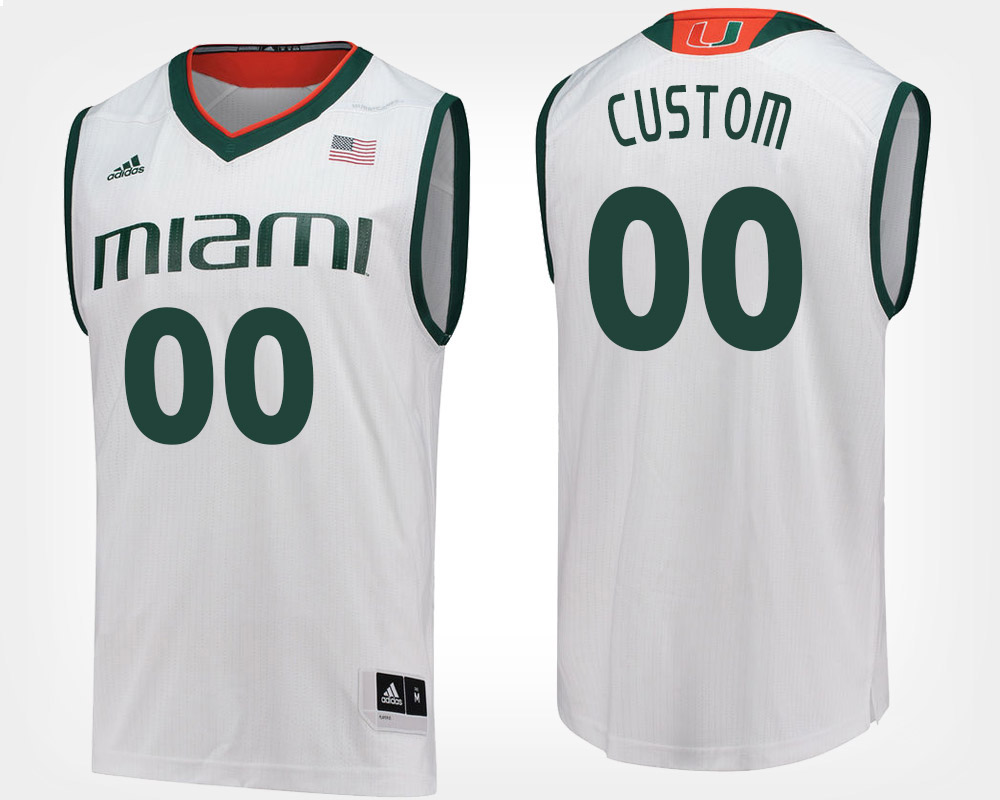 Mens Miami Hurricanes Custom Adidas 2015 White Basketball Jersey