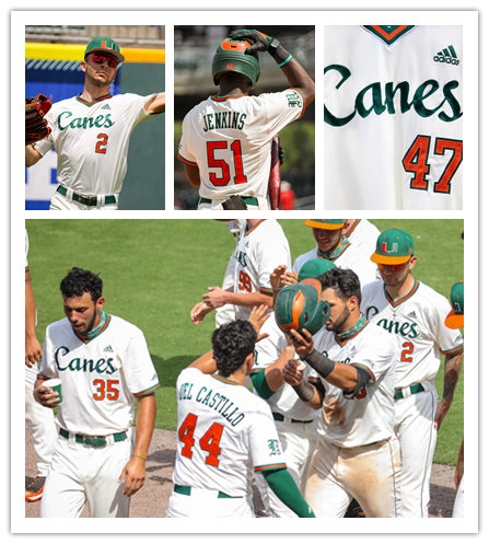 Mens Miami Hurricanes Custom Jake Garland Cesar Carrillo Jim Morris Adidas White Green Canes Baseball Jersey