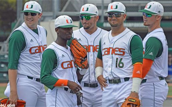 Mens Miami Hurricanes Custom Ryan Braun Yasmani Grandal Zack Collins Bryan Garcia Mike Fiore Adidas 2015 White with Strip 